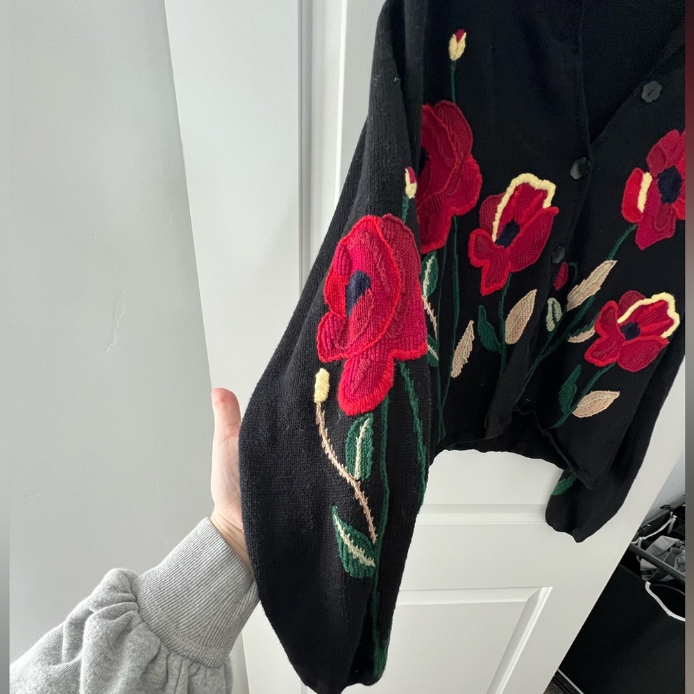 Floral Embroidered Black Sweater - Picture 2 of 7